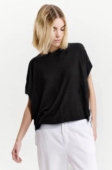 Linen Box Tee Black-Tops-Transit-Debs Boutique